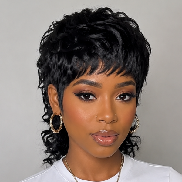 Bequeen Black Fashion 10 inch Long Natural Wave Full Cap Mullet
