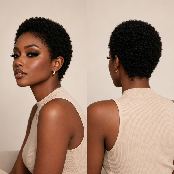 Bequeen Black Super Short Cut Afro Full Lace Wig