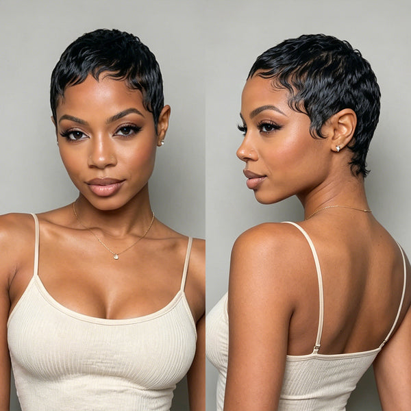 Bequeen Full Lace Black Pixie Short Cut Wig For Small Head