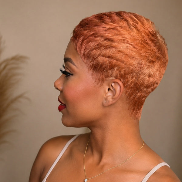Bequeen No Lace Rose Gold Pixie Glueless Wig