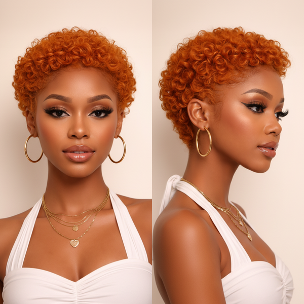 Bequeen Orange #350 Curly Afro Glueless Pixie Cut Wig