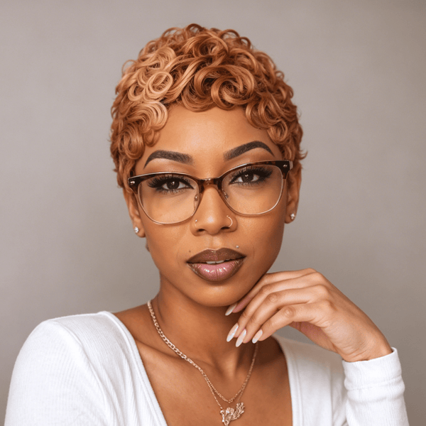 BeQueen Wig PIXIE WIGS Bequeen Pixie Cut Finger Wave Champagne Mixed Color Human Hair