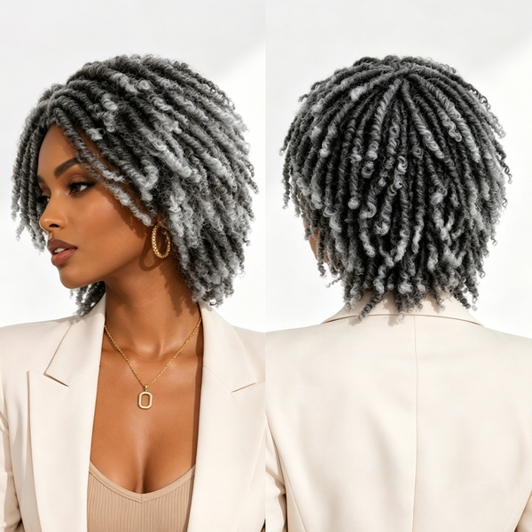 Bequeen Salt& Pepper Afro Kinky Bob Braid Style For Black Women