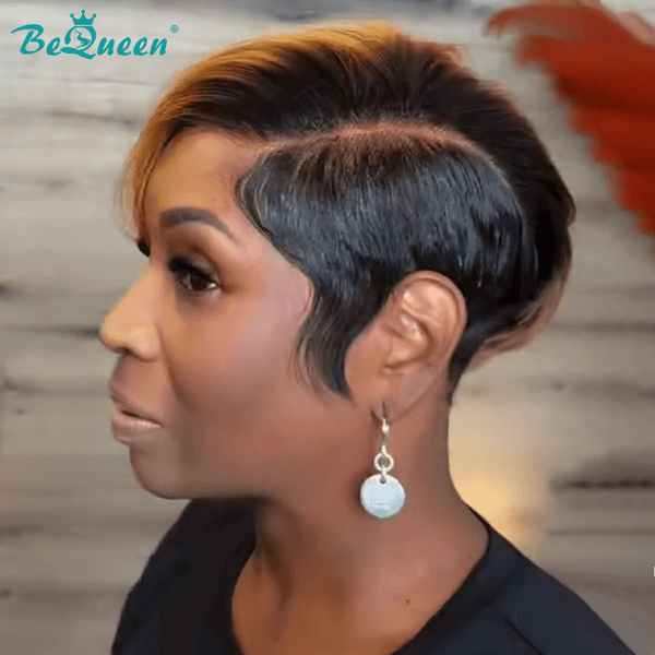 BeQueen Wig FULL LACE WIG Bequeen 100% Human Sunset Color Pixie Cut Full Lace Wig