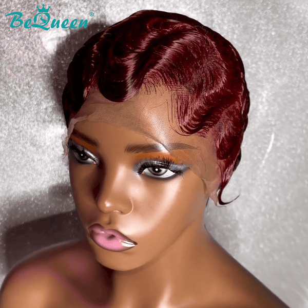 BeQueen Wig PIXIE WIGS RED Bequeen 13*4 Lace Frontal Water Wavy Pixie Wig