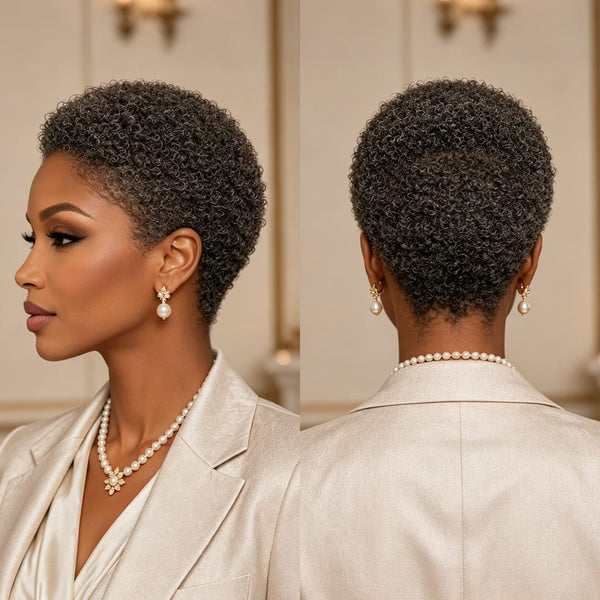 BeQueen Wig PIXIE WIGS Bequeen 13X4 Lace Salt & Pepper Afro Wave Pixie Wig