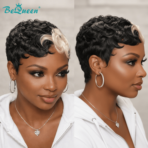 BeQueen Wig PIXIE WIGS Bequeen 1B & 613 Machine Made Pixie Wig