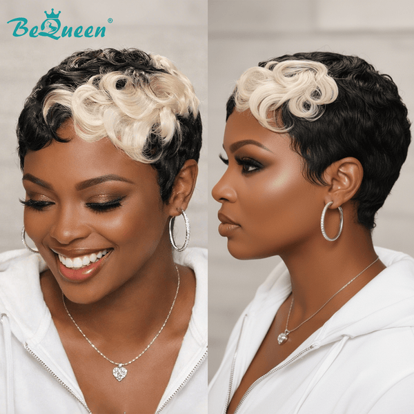 BeQueen Wig PIXIE WIGS Bequeen 1B & 613 Machine Made Pixie Wig