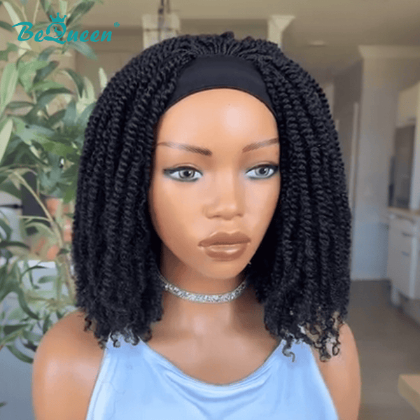 BeQueen Wig PIXIE WIGS Bequeen 1B Curly Wig with Hair Band