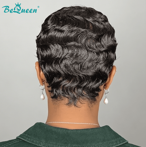 BeQueen Wig PIXIE WIGS Bequeen 1B Full Lace Special Scalp Water Wave Pixie Wig