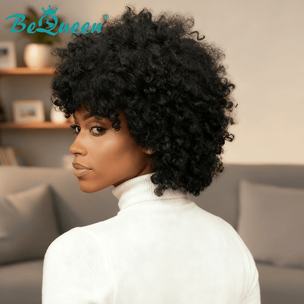 BeQueen Wig Bequeen 1B Kinky Fluffy Curly Bob Wig