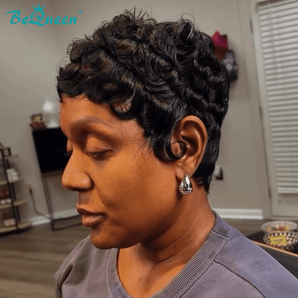 BeQueen Wig PIXIE WIGS Bequeen 1B Natural Black Wave Pixie Wig