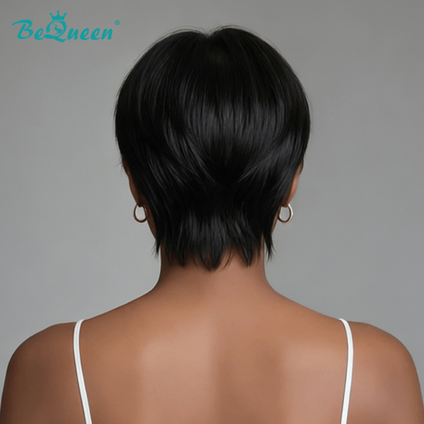 BeQueen Wig PIXIE WIGS Bequeen 1B Natural Style Side Part Pixie Wig