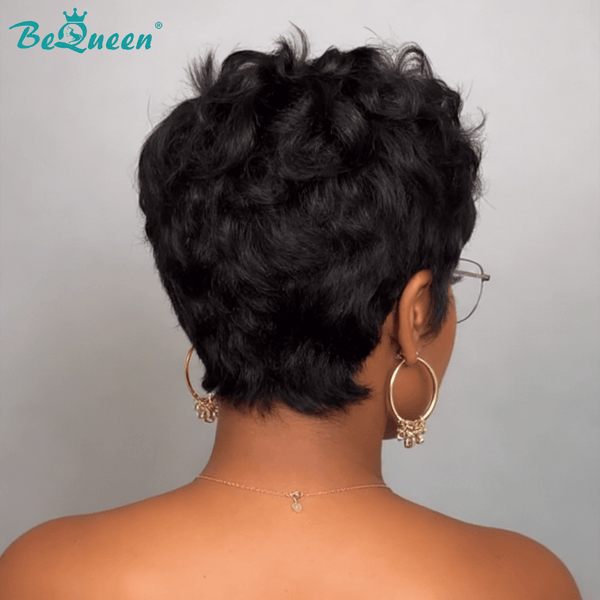 BeQueen Wig Luxurious Customized Wigs Bequeen 1B Natural Wave Short Cut Pixie Wig
