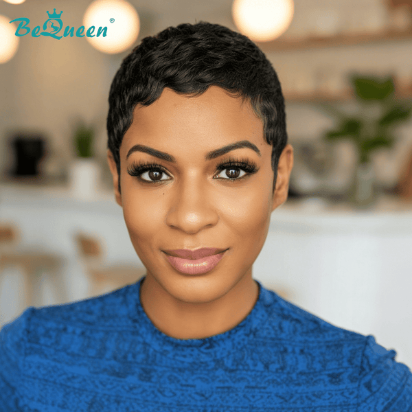BeQueen Wig PIXIE WIGS Bequeen 1B Pixie Wave Small Head Wig