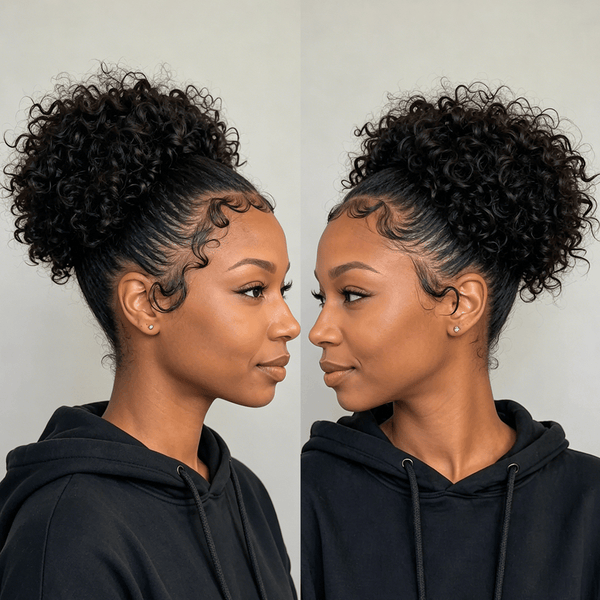 BeQueen Wig PIXIE WIGS Bequeen 1B Punky Afro With Bun Lace Wig