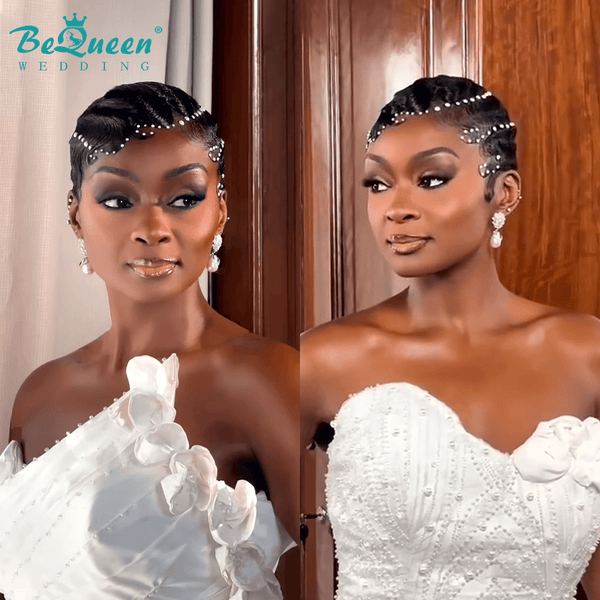BeQueen Wig WEDDING WIG Bequeen 1B Short Cut With Pearl Diva Wedding Wig
