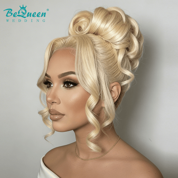 BeQueen Wig WEDDING WIG BeQueen 613 Blonde Two Side-Swept Chignon Bridal