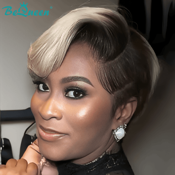 BeQueen Wig PIXIE WIGS Bequeen Ash Blonde Side-Swept Pixie Lace Wig