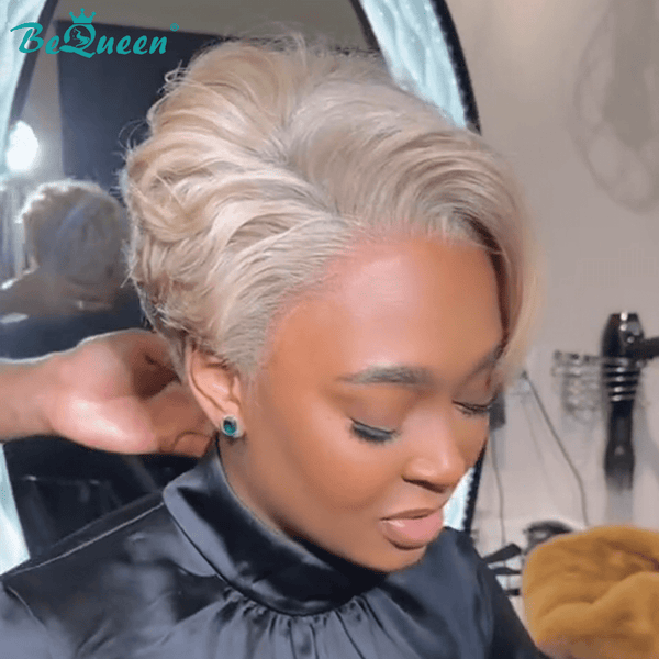 BeQueen Wig PIXIE WIGS Bequeen Ash Platinum Blonde Side Part Short Cut Lace Wig