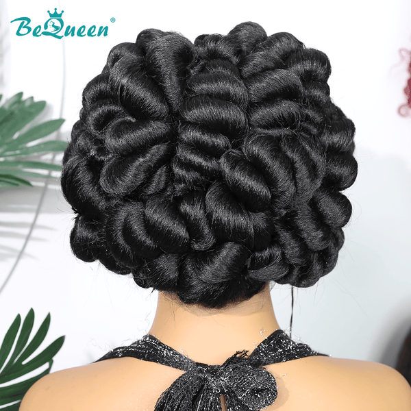 BeQueen Wig WEDDING WIG Bequeen Black Coiled Updo Wedding Wig