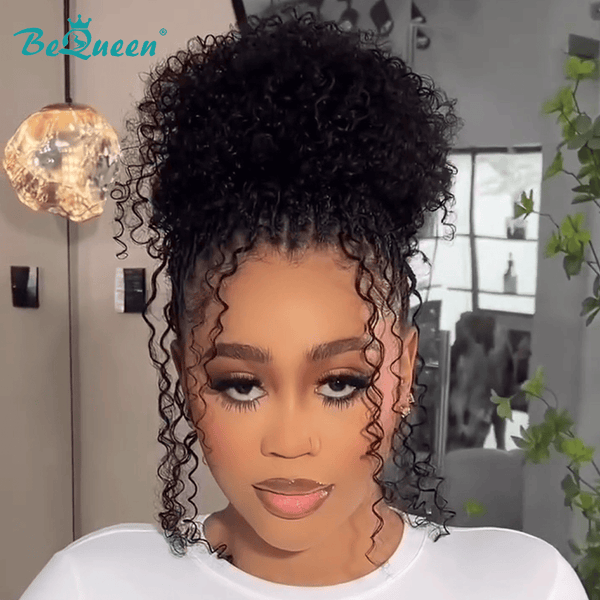 BeQueen Wig WEDDING WIG Bequeen Black Curly Updo Bun Wedding Wig