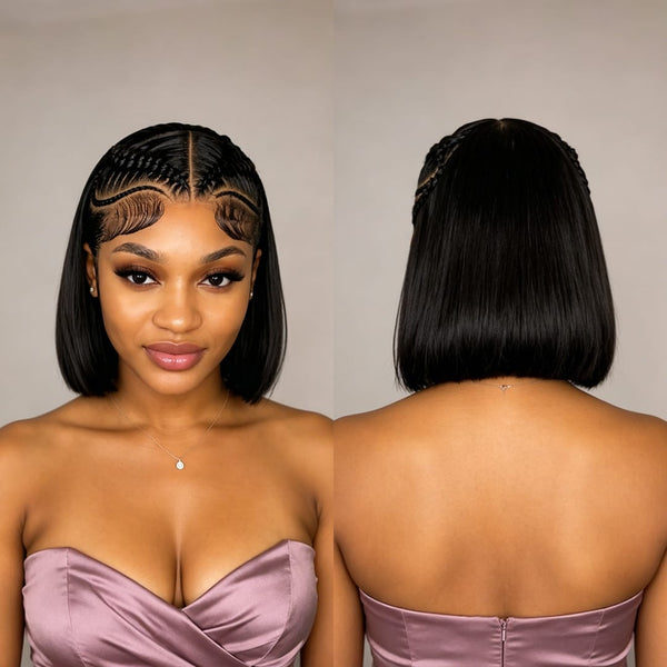 BeQueen Wig Sexy Braid Lace Wig BeQueen Black Frontal Braid Shape Lace Bob 100% Human Hair