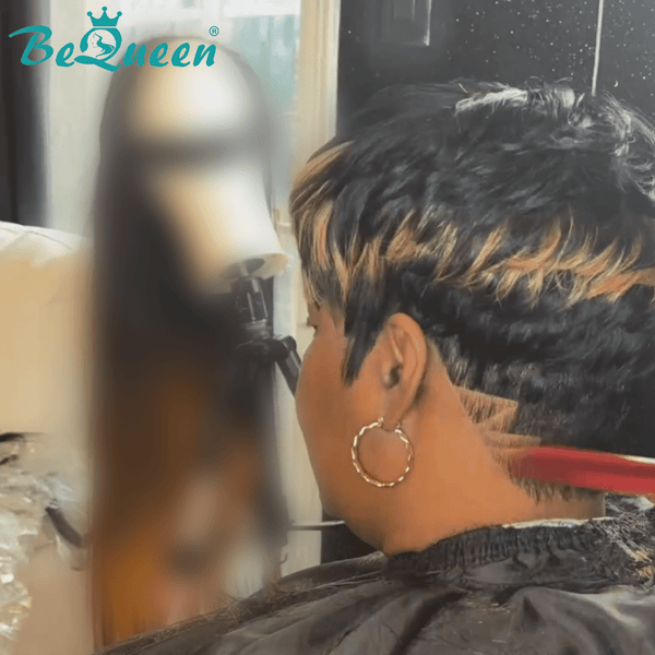 BeQueen Wig PIXIE WIGS Bequeen Black Mix Orange Machine Made Short Pixie Wig