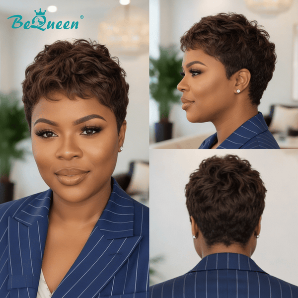 BeQueen Wig PIXIE WIGS Bequeen Brown Pixie Machine Made Wig-1