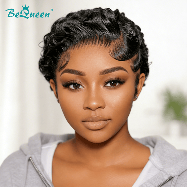BeQueen Wig PIXIE WIGS Bequeen Chic Black Finger Wave Pixie Frontal Lace Wig