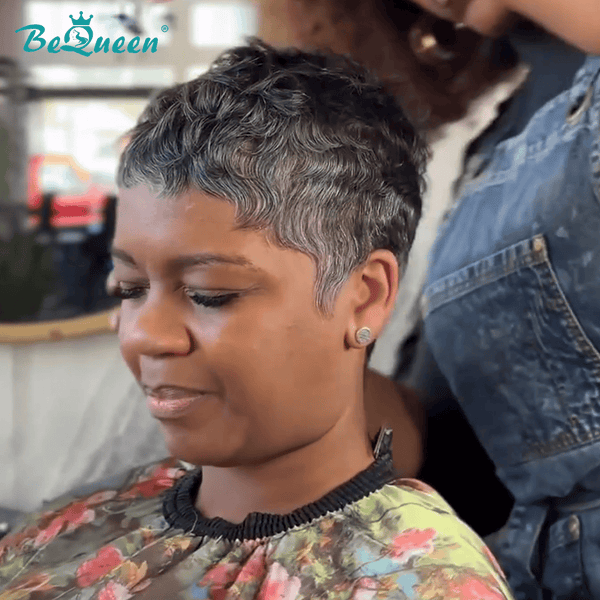 BeQueen Wig Luxurious Customized Wigs Bequeen Chic Short Cut Salt And Pepper Pixie Wig