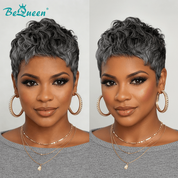 BeQueen Wig Luxurious Customized Wigs Bequeen Chic Short Cut Salt And Pepper Pixie Wig