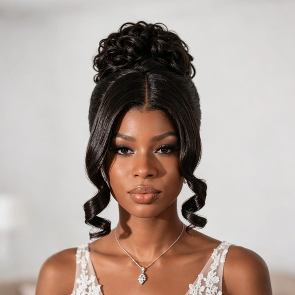 BeQueen Wig WEDDING WIG Bequeen Curly Updo Bun Wedding Wig