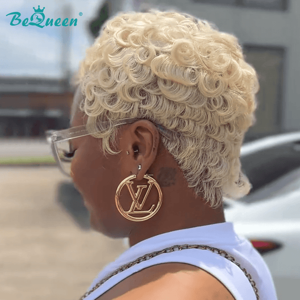BeQueen Wig FULL LACE WIG Bequeen Curly Wavy Short Cut Pixie Wig