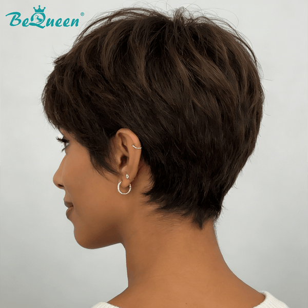 BeQueen Wig Mullet Wig Bequeen Dark Brown Natrual Style Short Wig