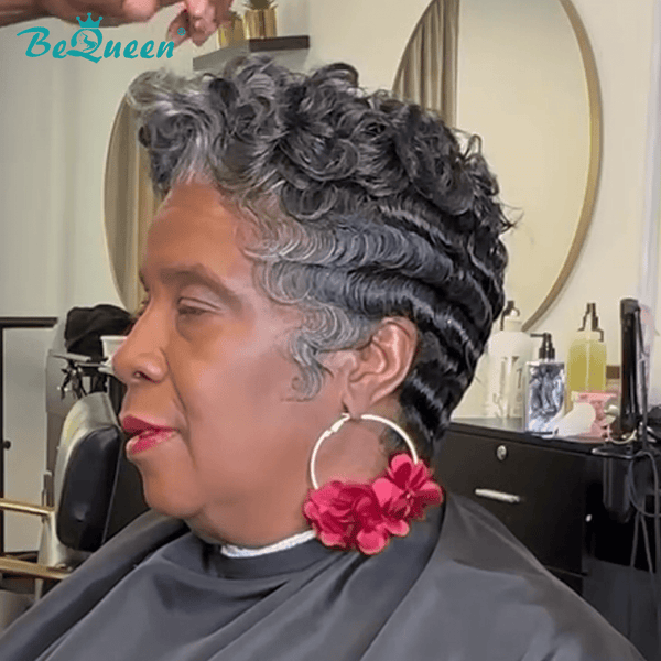 BeQueen Wig PIXIE WIGS Bequeen Elegance Curly Wave Salt and Pepper Wig