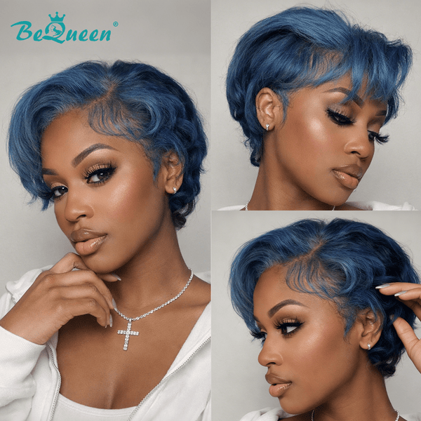 BeQueen Wig PIXIE WIGS Bequeen Elegant Blue Side Part Short Cut Lace Wig