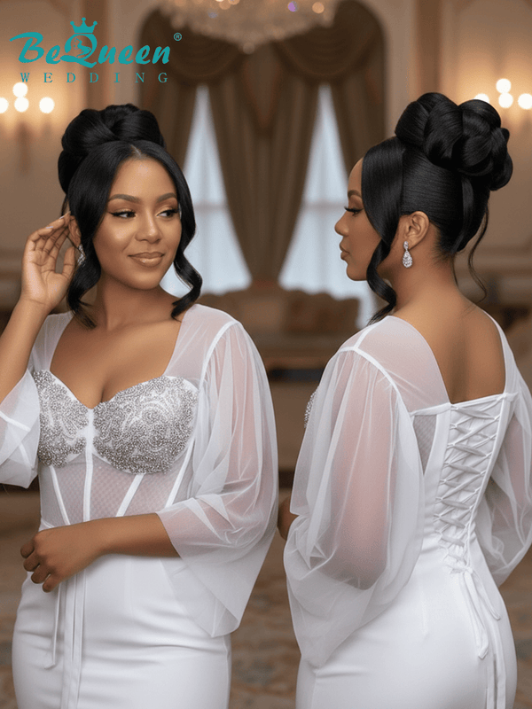 BeQueen Wig WEDDING WIG Bequeen Elegant High Bun Updo with Loose Face-Framing Curls Wedding Wig
