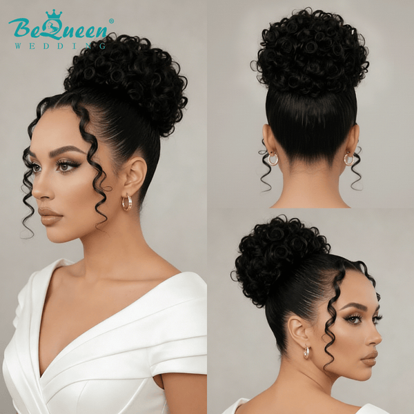 BeQueen Wig WEDDING WIG Bequeen Elegant High Bun Updo with Loose Face-Framing Curly Wedding Wig-1