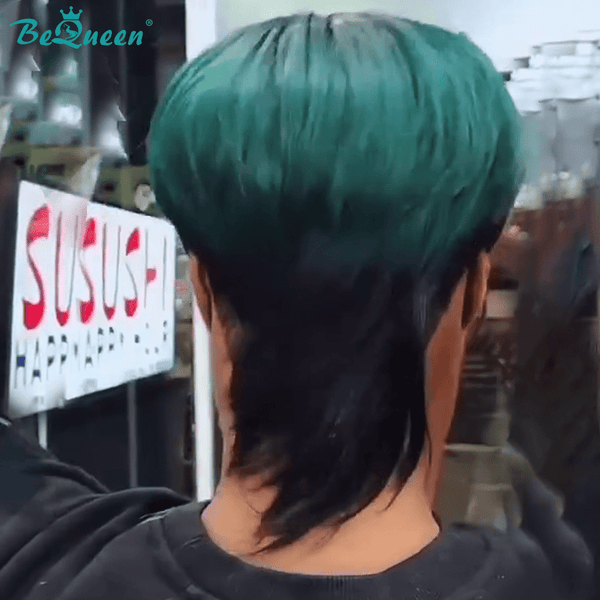 BeQueen Wig Mullet Wig Bequeen Fashion Black And Green Mullet Wig