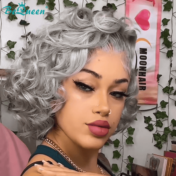BeQueen Wig Luxurious Customized Wigs Bequeen Fashion Grey Big Wavy Lace Wig