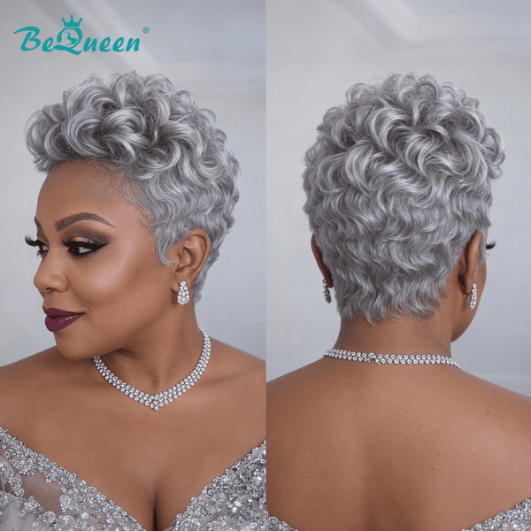 BeQueen Wig Luxurious Customized Wigs Bequeen Frontal Lace Salt And Pepper Pixie Wig