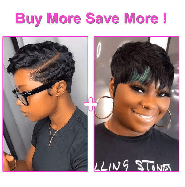 BeQueen Wig PIXIE WIGS 2 WIG-B Bequeen Green Part Machine Made Short Pixie Wig