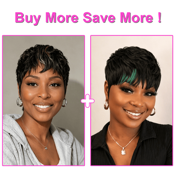 BeQueen Wig PIXIE WIGS 2 WIGS-A Bequeen Green Part Machine Made Short Pixie Wig