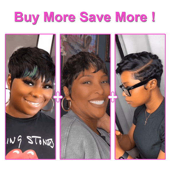 BeQueen Wig PIXIE WIGS 3 WIG Bequeen Green Part Machine Made Short Pixie Wig