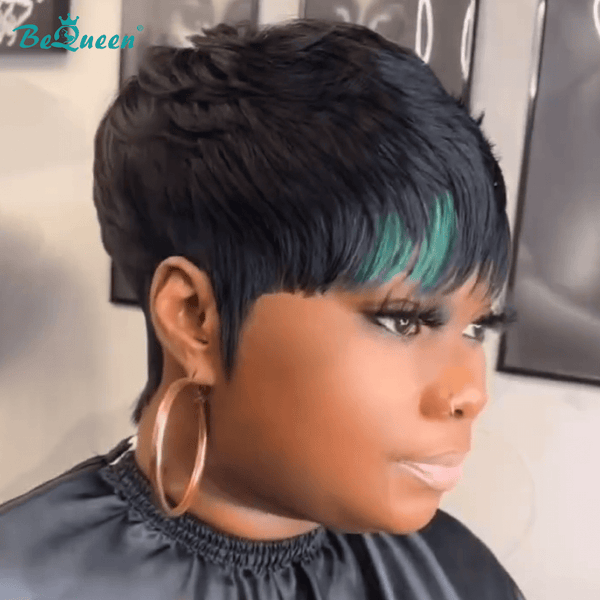 BeQueen Wig PIXIE WIGS Bequeen Green Part Machine Made Short Pixie Wig