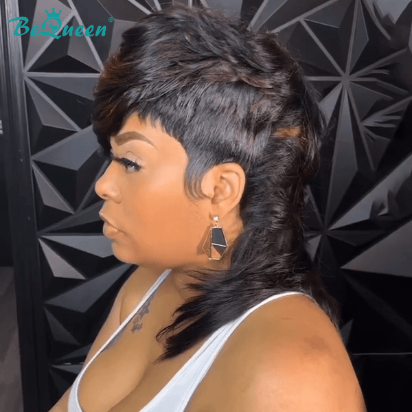 BeQueen Wig Mullet Wig Bequeen Highlight Brown Wave Mullet Wig