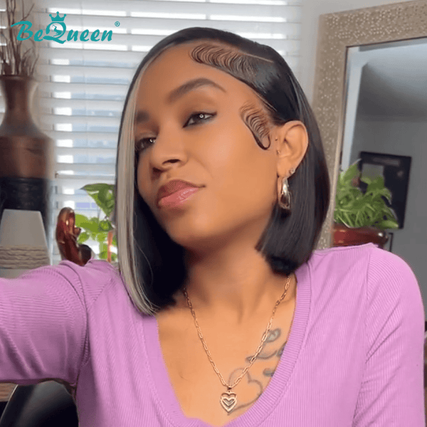BeQueen Wig Bequeen Highlight Grey Straight Side Part Bob Wig