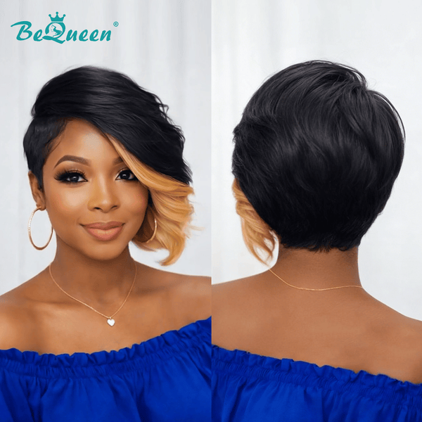 BeQueen Wig PIXIE WIGS Bequeen Highlight Yellow Color Side Part Long Pixie Wig