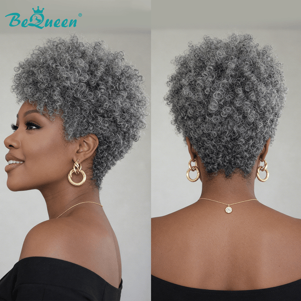 BeQueen Wig PIXIE WIGS Bequeen Kinky Curly Grey Pixie Wig